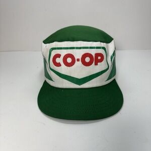 Vintage CO-OP Strapback Cap Green White Farming Agriculture Soft Crown Hat USA